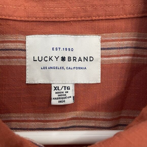 Lucky Brand Hawaiian Shirt Mens Size XL Stripe Short Sleeve Collared Button Down - Picture 4 of 12